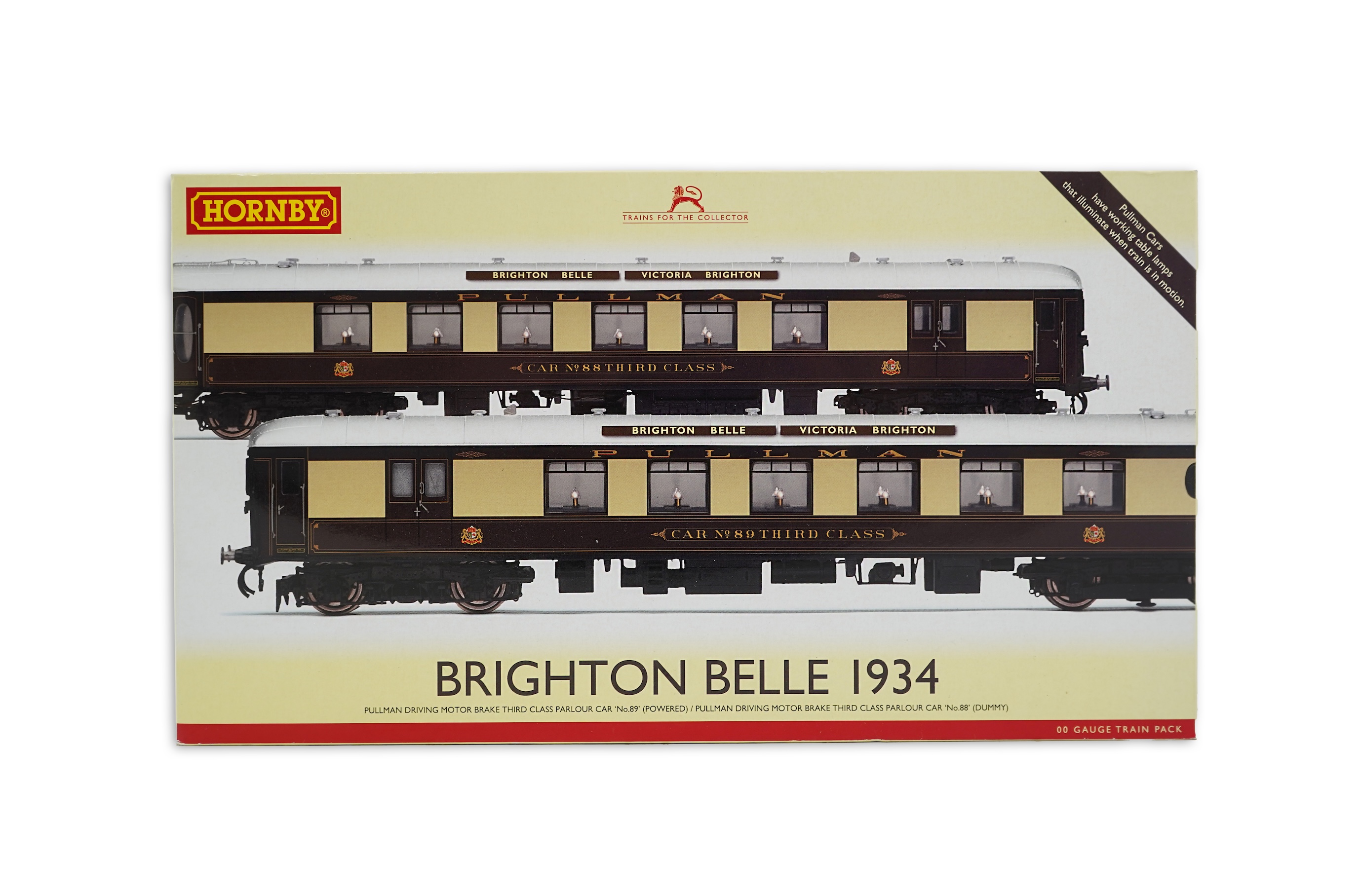 Hornby Hobbies 00 gauge railway Brighton Belle 2-car train pack in 1934 livery (R4512, R4513 and R4514).